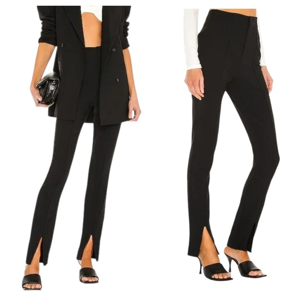 L'Academie Womens S Hanriette Pant Black Slit Hem Pintuck High Waist Revolve NEW